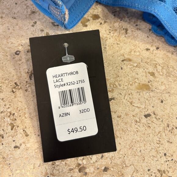 Fredericks of Hollywood Blue Heartthrob Lace Pushup Underwire Racerback Bra 32DD - Picture 3 of 4